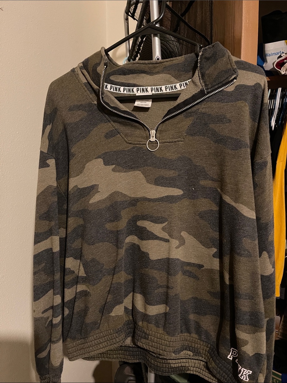 PINK Victoria's Secret Men's Camo Zip Pullover in Olive and Black